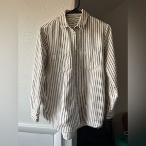 Madewell White Collared Button Down Striped Flannel Shirt Shacket Size XS
